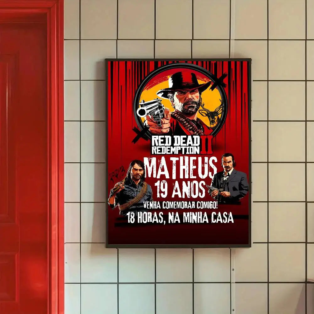 Red Dead Redemption 2 Game Poster Self-adhesive Art Room Entrance Restaurant Wall Decor Art Painting