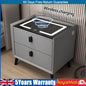 1Pcs Gray Bedside Table with Wireless Charging & USB Charging Station, Led Bedside Table with 2 Drawers, Smart Nightstand Organizer for Bedroom Use