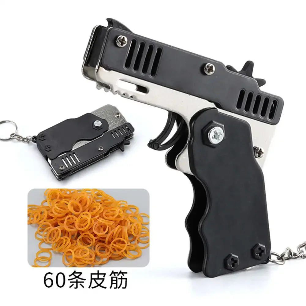 Wholesale Mini Rubber Bands Shoot Gun Alloy Material Multi Function 6 Colors Key Chain Collapsible Funny Mini Gun Toys For Kids
