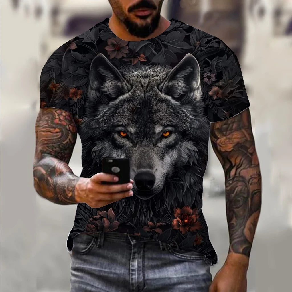 Men's T-Shirts Summer Animal Wolf  Pattern 3D Print Tops Tees Summer Women Streetwear Fashion Oversized T Shirt Men Clothing