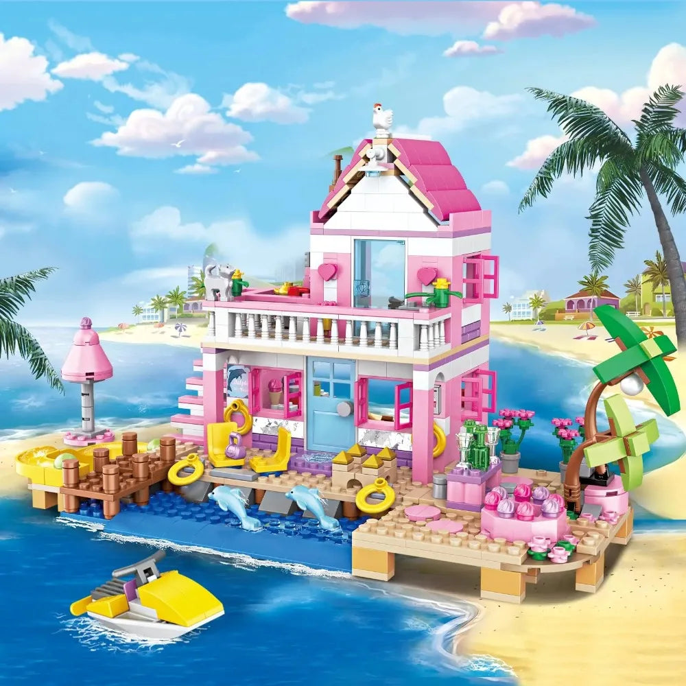 Friends City Tree House Summer Holiday Villa Castle Building Blocks Garden Swimming Pool Model Figures Toy For Kid Birthday Gift