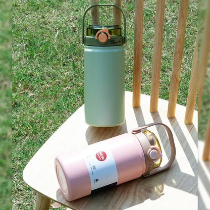 2025 1L Thermo Bottle Stainless Steel Large Capacity Thermo Cup Straw Hand Pot