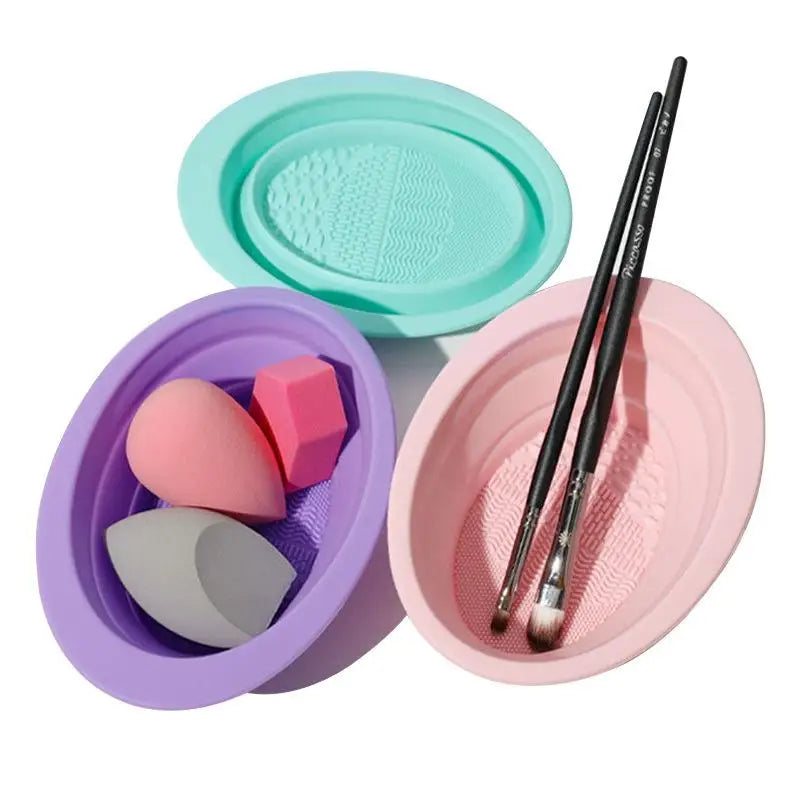 Folding Powder Puff Cleaning Bowl Eyeshadow Brushes Wash Clean Mat Beauty Tools Scrubber Box Soft Silicone Makeup Brush Cleaner