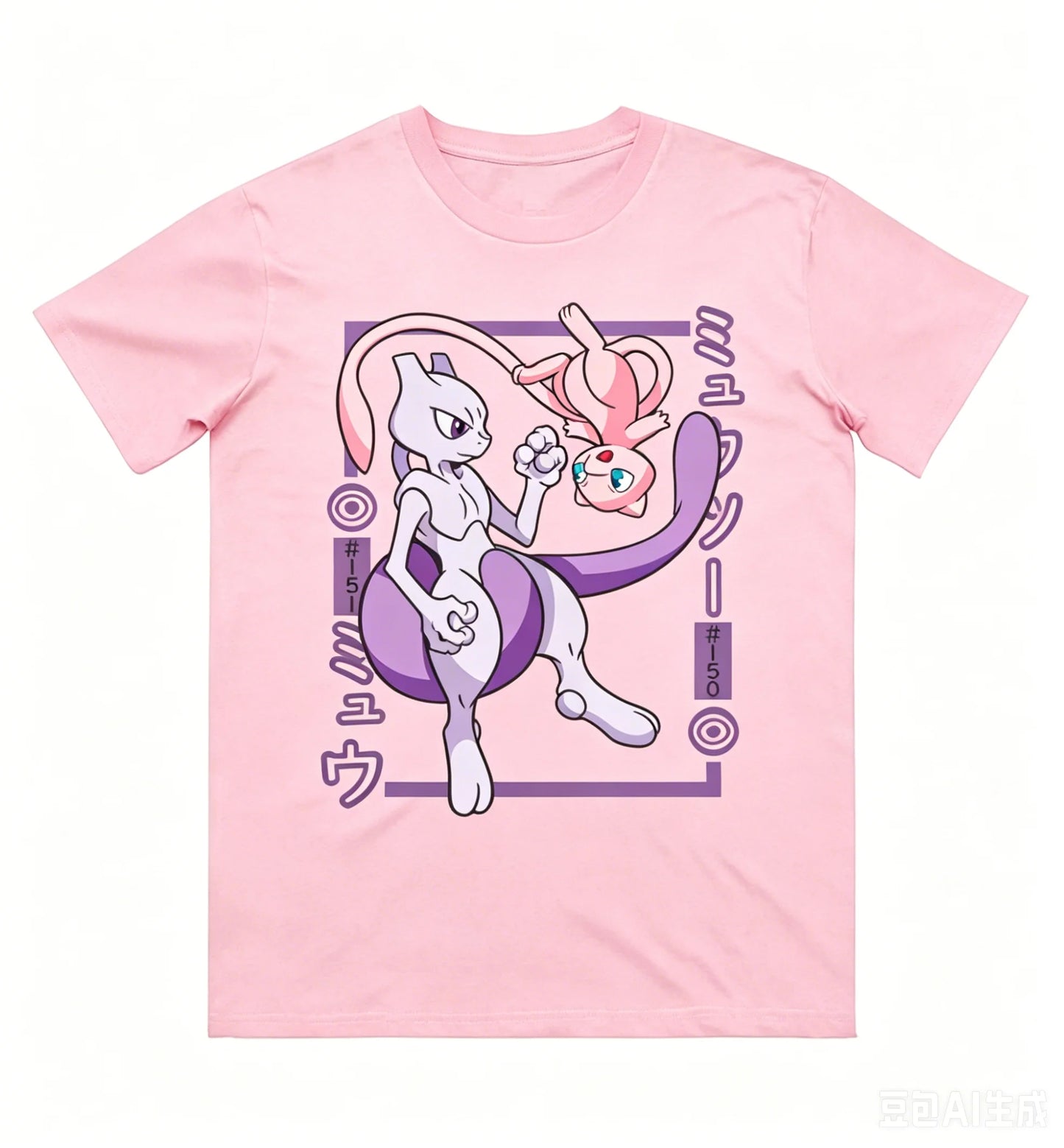 Pokémon Mewtwo Mew Printed Pure Cotton T-shirt for Men and Women Spring/Summer New Collection Fashion Short Sleeved Shirt
