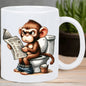 Funny Monkey on Toilet Ceramic Coffee Mug – Reusable, Hand-Wash Only – Humorous Cartoon Design with Detailed Illustration
