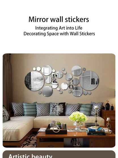 26 PCs 3D Acrylic Mirror Wall Stickers, Round Mirror, DIY Bedroom, Bathroom and TV Backroom Stickers Wall Decoration