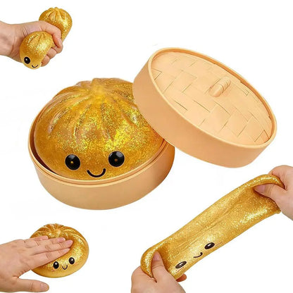 Simulation Flash Dumpling Pressure Ball Slow Rebound Soft Pinch Decompression Squishy Stress Relief Balls with Steamer
