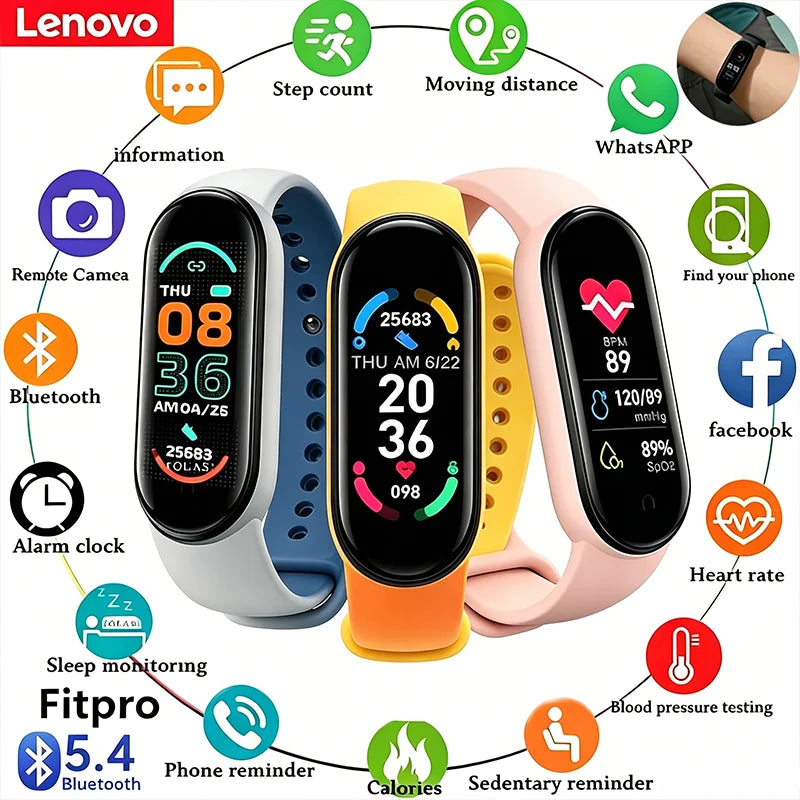 Lenovo Waterproof Smart Watch MenWomen Fitness Smart Bracelet Sports Band Heart Rate Blood Pressure Monitor Multi-function Watch