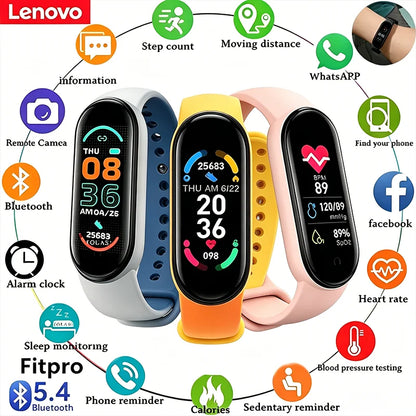 Lenovo Waterproof Smart Watch MenWomen Fitness Smart Bracelet Sports Band Heart Rate Blood Pressure Monitor Multi-function Watch