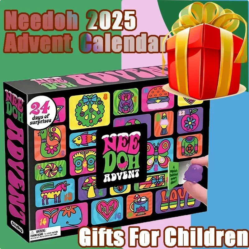 2026 NeeDoh Advent Calendar 24 Days 3D PVC Christmas Countdown Surprise Gift, Stress Relief Fidget Toy New Year Present