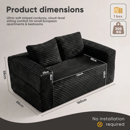 Boneless Deep Seat Loveseat No Assembly Needed Foam Base Sofa Soft Corduroy Fabric Apartment Bedroom Office Modern Living Room