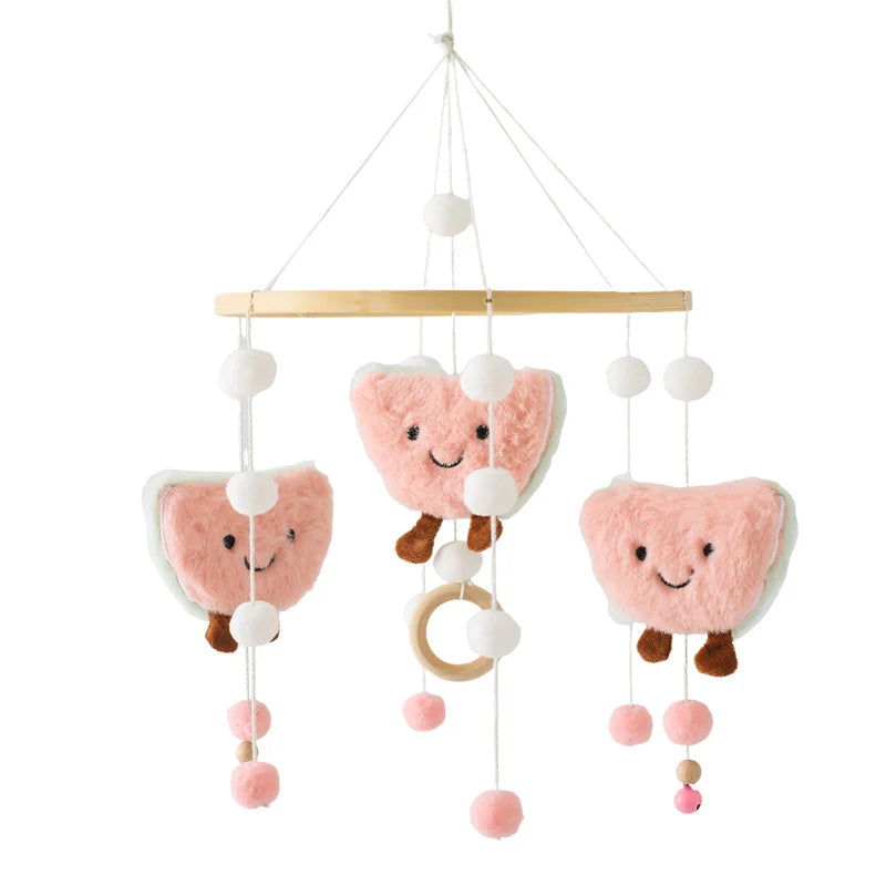 Baby Soft Felt Cartoon Wool Ball Seashell Rattles Hanging Bed Bell Newborn Mobile Crib Wooden Bracket Montessori Education Toys