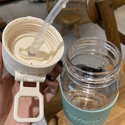 【LM】500ml Portable Water Bottle with Straw Creative Cute Leak-proof Plastic Drinking Bottle Milk Coffee Tea Juice Cup Drinkware