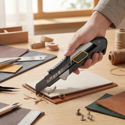 Pro Aluminum Cutter 18mm SK2 Black Blade Thick 0.6mm Rubber Grip Sharp Box Knife + 10pcs Blades Set Heavy Duty DIY Tool