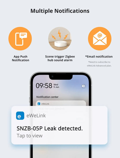 SONOFF SNZB-05P Water Leak Sensor With Detection Cable 5-Year Battery IP67 Waterproof Smart Alarms Works With Alexa Google Home