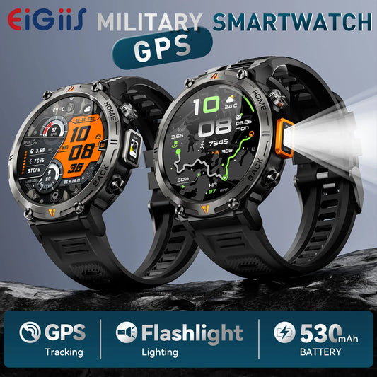 EIGIIS KE3Pro Original Smart Watch for Men with LED Flashlightwith Heart Rate Sleep fitness Monitor with GPS Multiple Sport Mode