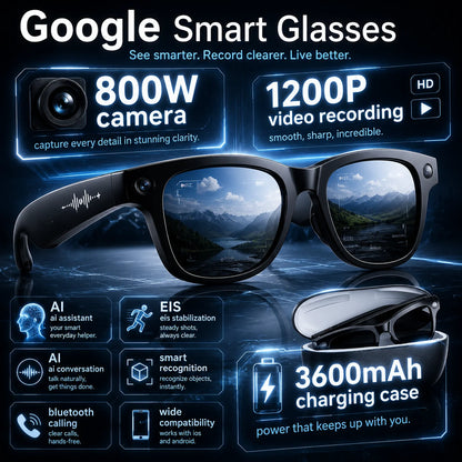 2026 AI Smart Glasses M02 Ultra 1080P HD Camera ChatGPT 3600mAh Charging Case Power Bank 32GB Translation Music Video Sunglasse