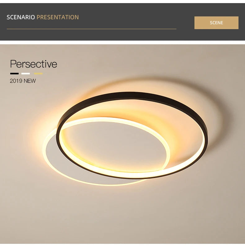 Modern Minimalist Led Ceiling Lamp For Bedroom Black White Design Ring Chandelier Living Room Study Loft Smart Light Fixtures