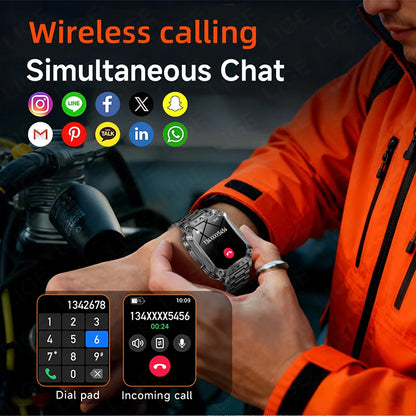 LIGE Wojskowy Inteligentny Zegarek 2.01'' Ekran HD Outdoor Sportowy Męski Zegarek SOS Czerwony Alarm Migająca Latarka Monitor Zdrowia Smartwatch