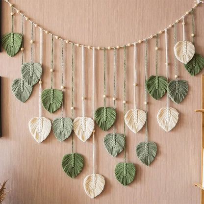 Handmade Woven Leaf Macrame Hanging Ornament Bohemian Cotton Rope Woven Walls Hanging Decoration For Bedroom Living Room Wall