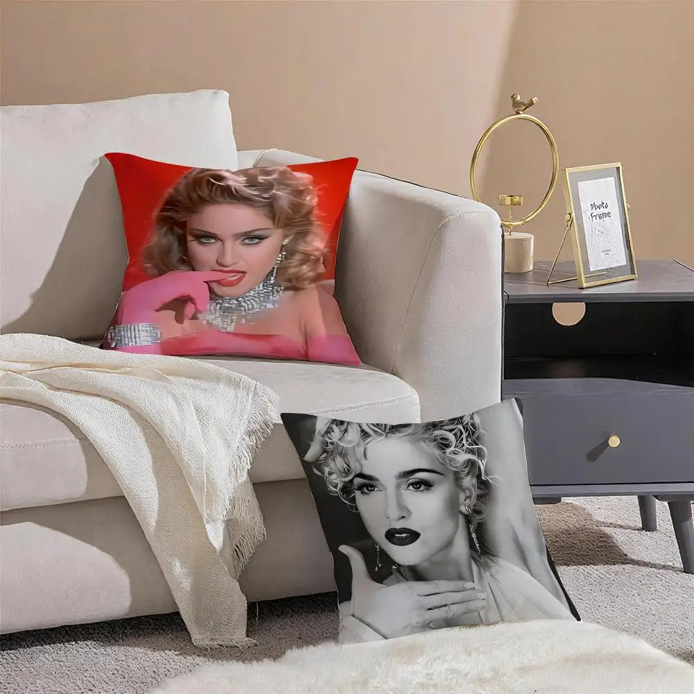 Iconic Pop American Singer M-Madonna Cushion Cover Pillowcase Short Plush Invisible zipper Room Sofa Cushion Cover