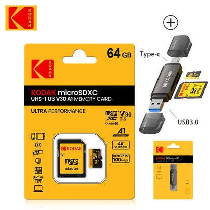KODAK 100% Original Micro sd Card 16GB 32GB 64GB 128GB 256GB Microsd Memory Card Class10 SDXC U3 4K TF Card for Drone Phone