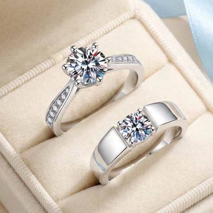 D VVS1 Moissanite 925 Sterling Silver Couple Ring for Women Man Wedding Jewelry Engagement Imitation Diamond Fashion Gifts Party