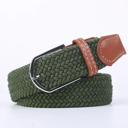 Unisex Elastic Fabric Woven Casual Women Belt Pin Buckle Expandable Braided Stretch Canvas Stylish Leisure Belts for Men