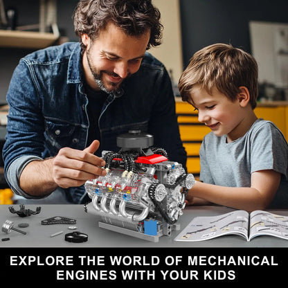 Mould King 10171 Working V8 Engine Model Kit, 487 PCS STEM Building Set with Motor for Adults, Teens & Kids