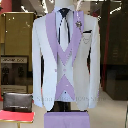 Fashion Style Wedding/Business Men's 3 Pieces Suits Slim Fit Formal Groomsmen Tuxedos Men Suits Jacket+Vest+Trousers for Party
