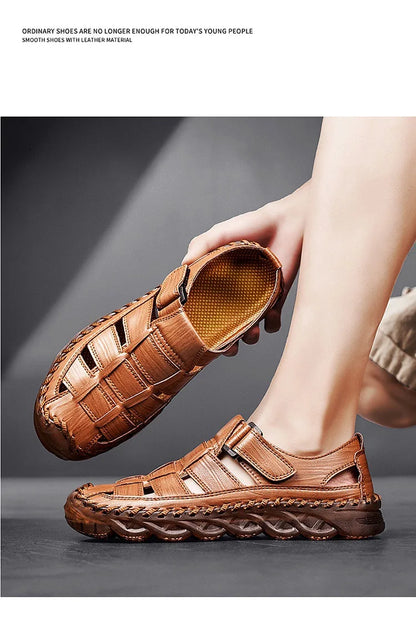 Large Size Summer New Men's Beach Sandals Outdoor Casual Leather Bag Head Wear-resistant Breathable Men's Shoes