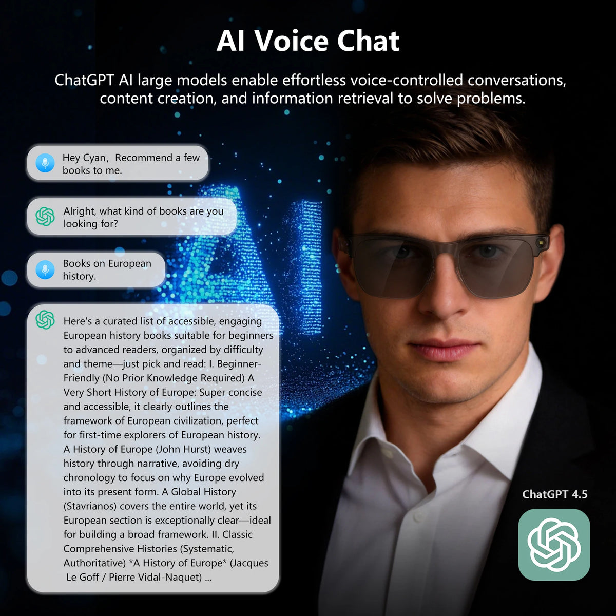 Blackview AI Smart Glasses 1200W 4K HD Camera Glasses Electronics Bluetooth Call AI Translation Voice Assistant Stereo Speaker