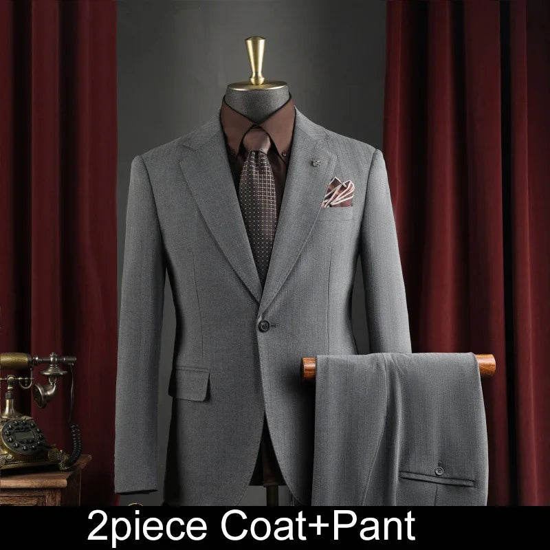 Men Suit Outfit Simple Solid Turn Down Collar Blazer Man Single-breasted Vest Straight-leg Pant Male Slim Wedding 3-piece Set