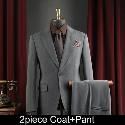 Men Suit Outfit Simple Solid Turn Down Collar Blazer Man Single-breasted Vest Straight-leg Pant Male Slim Wedding 3-piece Set