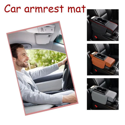 4 in 1 Car Center Console Armrest Cushion Height Increasing PU Leather Tissue Box Cup Holder Storage Pad Universal Fit