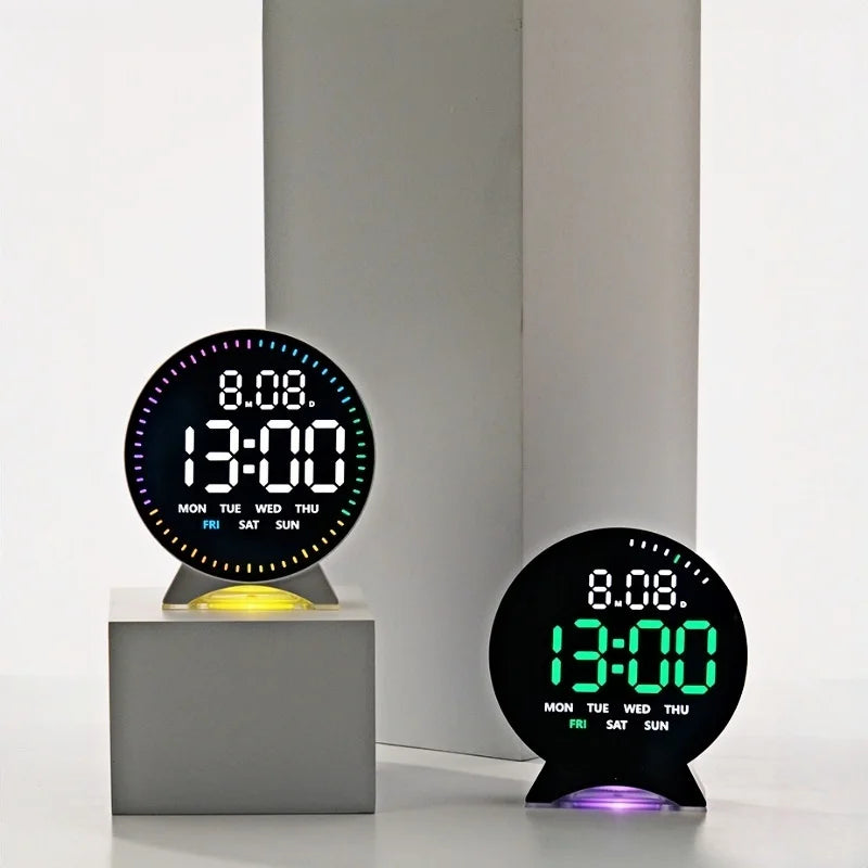 Digital Alarm Clock Week Date Second Hand Display Mood Light Dual Alarm Auto Dimmable Snooze Table Clock 12/24H DST LED Clock