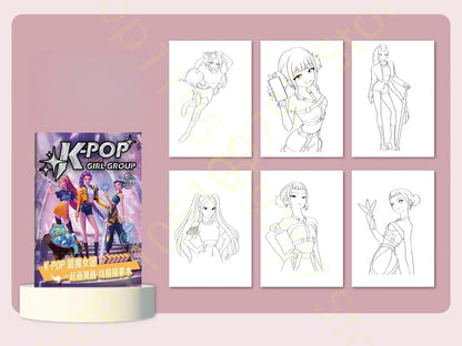 Stress Relief Coloring Book Cute Anime Girls 36/56 Pages Relaxing Activity Book for Adults Kids Birthday Gifts