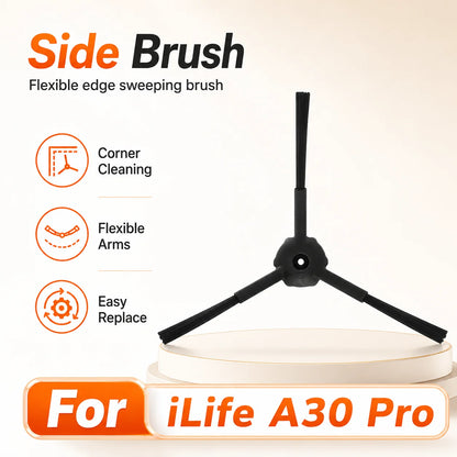Compatible For iLife A30 Pro Robot Vacuum Cleaner Replacement Parts Kit Main Brush Side Brush HEPA Filter Mop Cloth Dust Bag