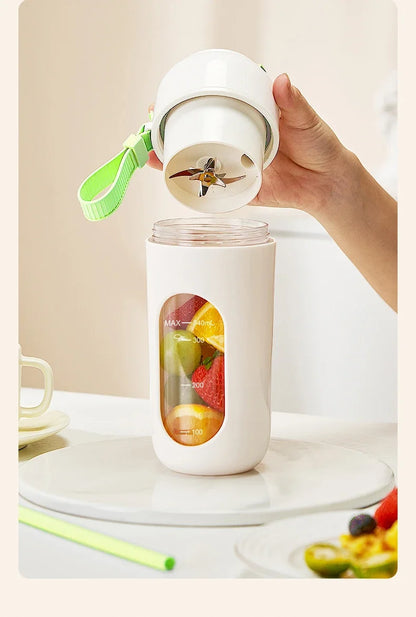 Portable Electric Juicer Cup 350mL for Smoothies Shaved Ice Juices12 Blade Stainless Steel Blender with Wireless Charging