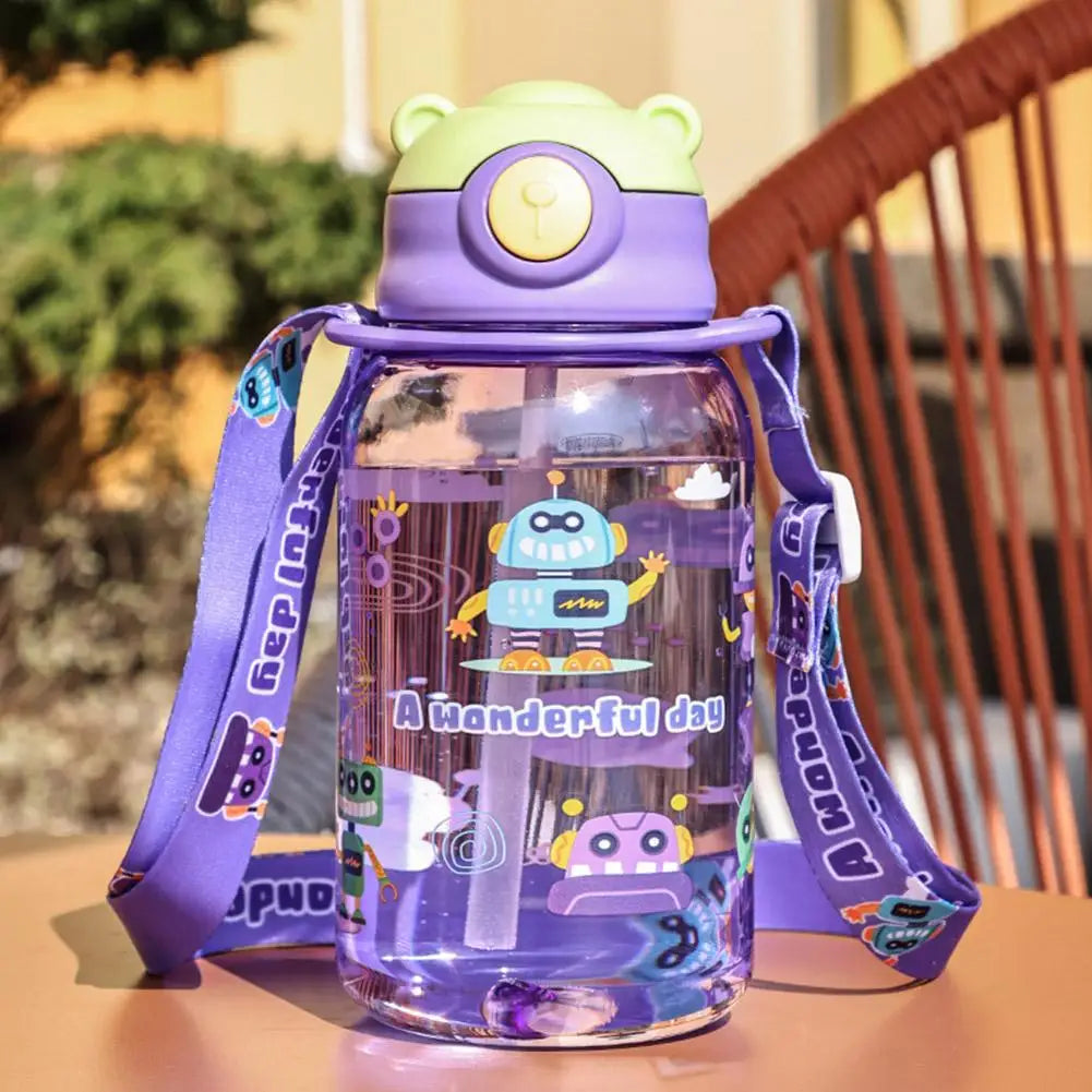 650ml Children's Water Cup Cartoon Leak-proof Plastic Water Bottle Summer Outdoor Portable Water Bottle With Straw For Kids