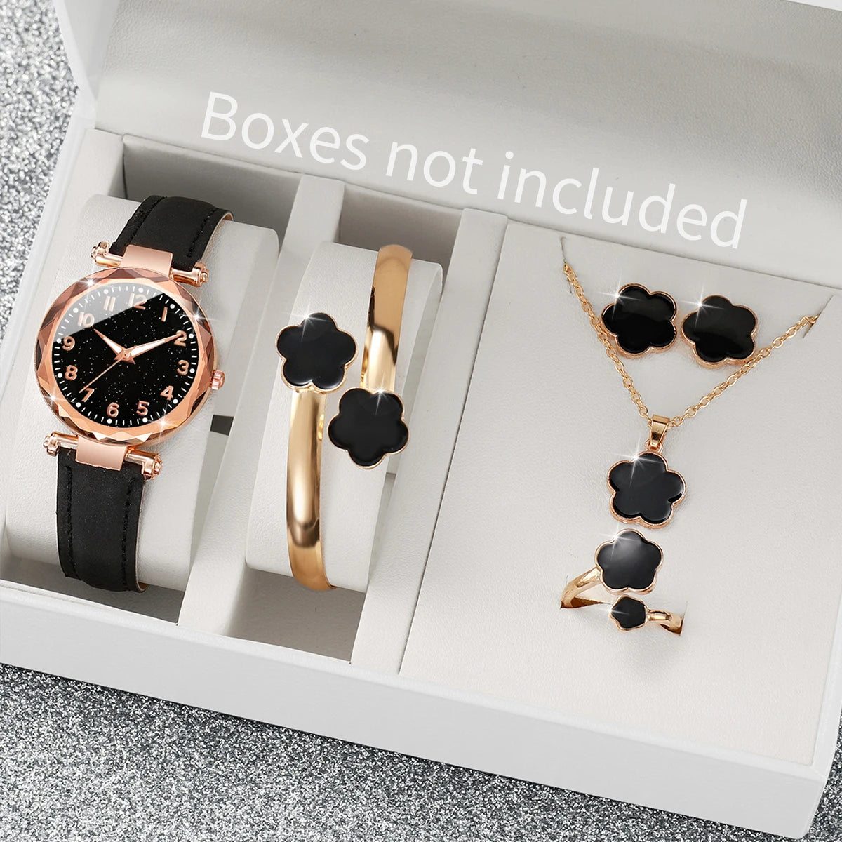 20266PCs/Set Women's Watch Fashion Digital Leather Quartz Watch with Unique Flower Jewelry Set