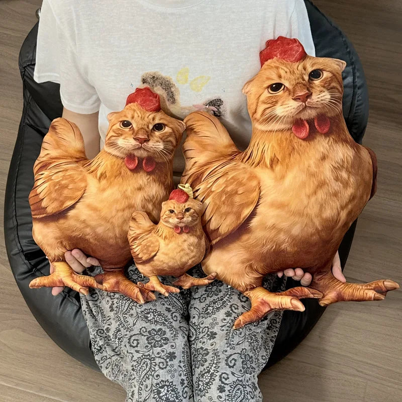 Funny Cat Head Chicken Body Plush Pillow Weird Meme Stuffed Cushion Creative Weirdcore Animal Doll for Gifts.