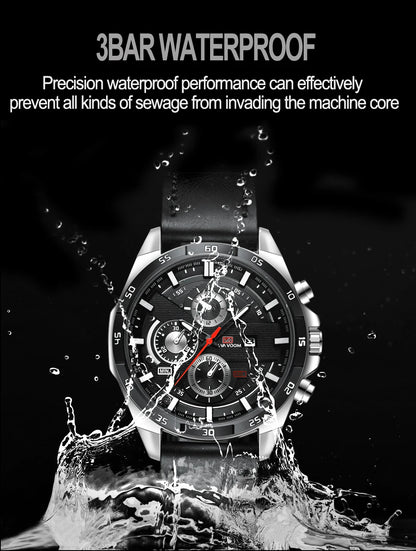 Man Sports Watches Fashion Racing Series 46mm Black Leather Clock VA VA VOOM Quartz Movement 3Bar Waterproof Wrist Watch for Men