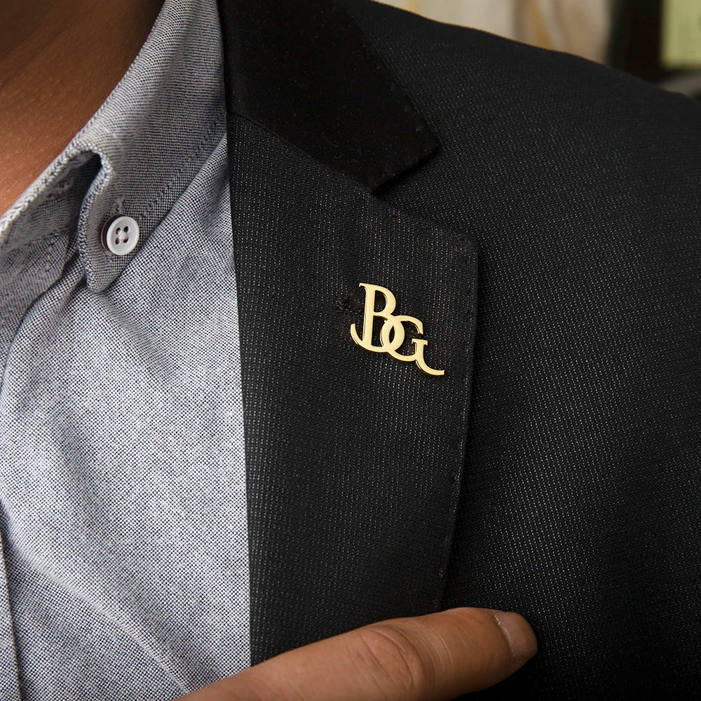 Tangula Custom Initials Brooch For Groom Men's Stainless Steel Initials Letters Lapel Pin Personalized Wedding Best Man Jewelry
