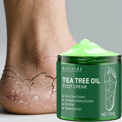 Tea Tree Oil Foot Cream with Aloe Vera, Centella Asiatica, Menthol & Spearmint Oil, Moisturizes & Nourishes, Softens Feet