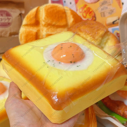 Fried Egg Toast Squishy Toy, Slow Rising Squeeze Bread Toy, Stress Relief Hand Relax Fidget Toy for Kids Adults