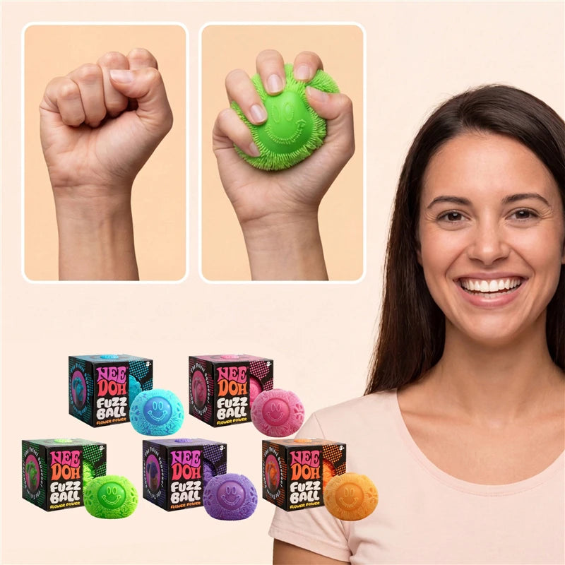 Flower Power Needoh Fuzz Ball Fidget Squeeze Ball Soft Quick Rebound Anti-anxiety Stress Relief Toy Sensory for Autism ADHD Gift