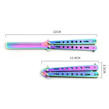 Foldable Comb Stainless Steel Practice Training Butterfly Knife Comb Beard Moustache Brushe Salon Hairdressing Hair Styling Tool