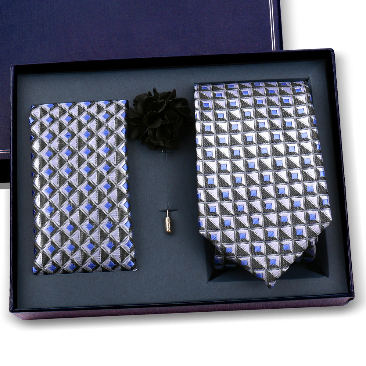 Elegant Ties For Men Classic Paisly Neck Tie Pocket Square Brooch Set With Gift Box Mens Business Wedding Suit Accessories