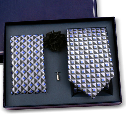 Elegant Ties For Men Classic Paisly Neck Tie Pocket Square Brooch Set With Gift Box Mens Business Wedding Suit Accessories
